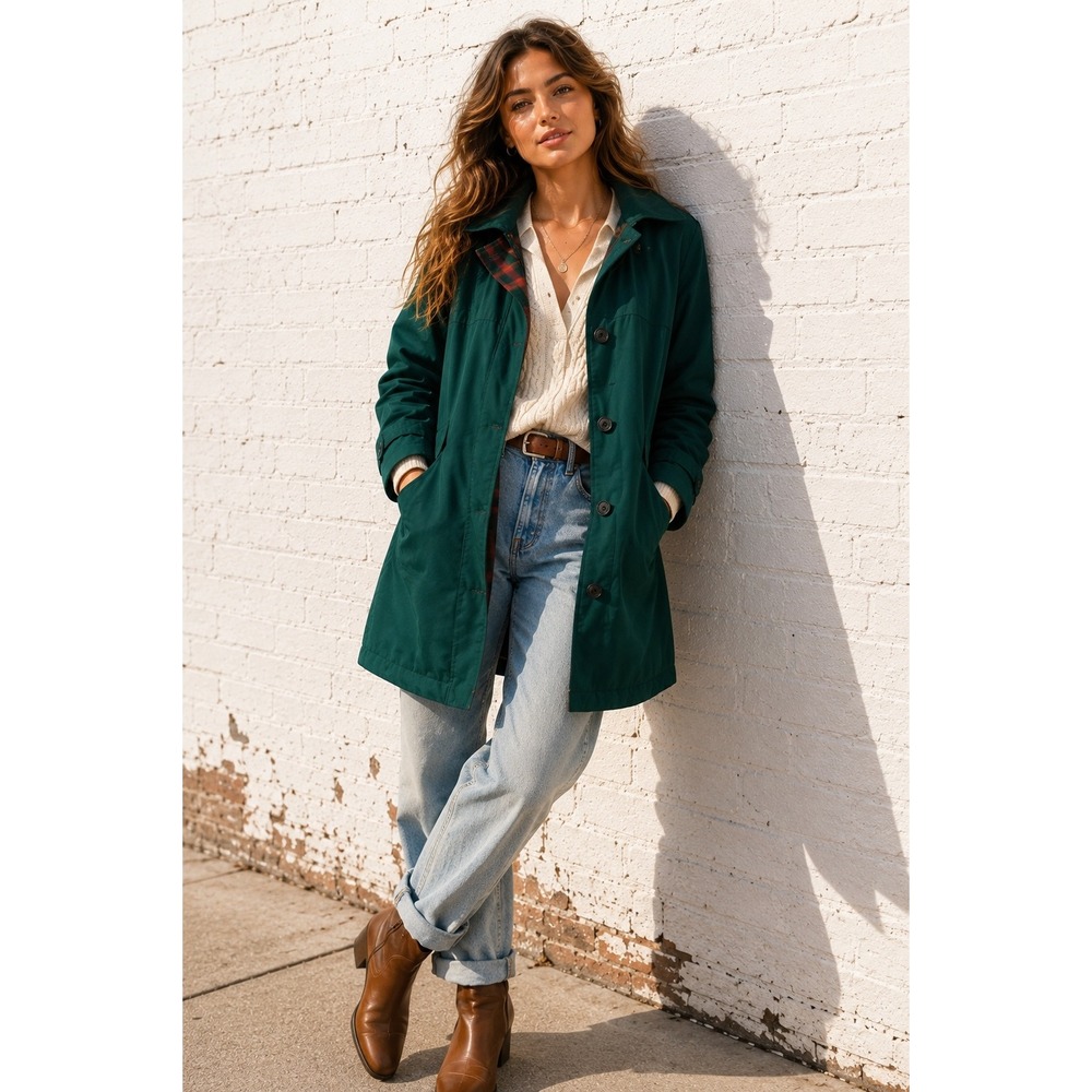 Vintage Pendleton Green Cotton Quilted Plaid Lined Hooded‎ Parka Coat Size M